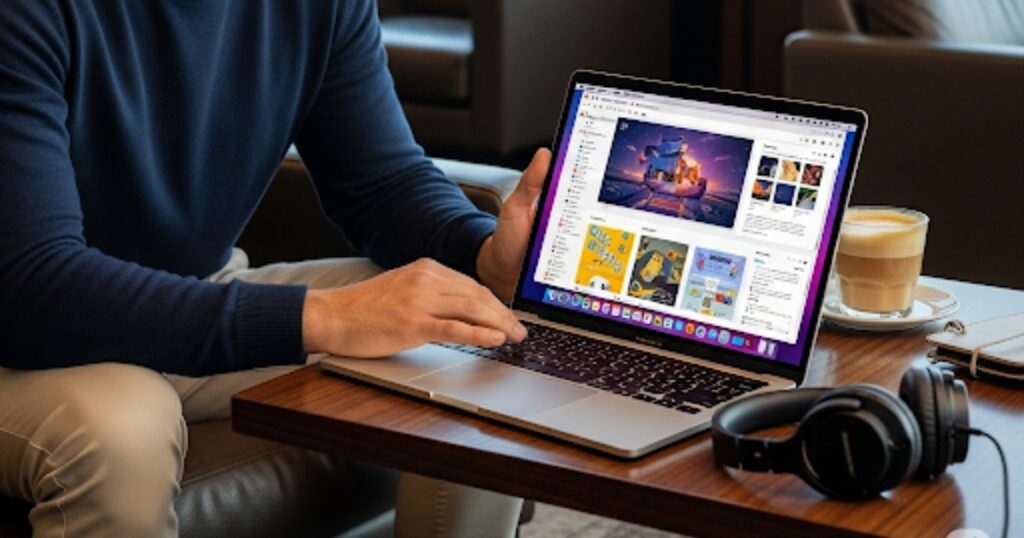 A user working on the Apple MacBook Air M4 without a charger, highlighting its all-day battery life for trave